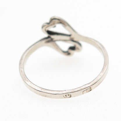 925 Sterling Silver Vintage Poland Modernist Heart Oxidized Bypass Ring Size 8