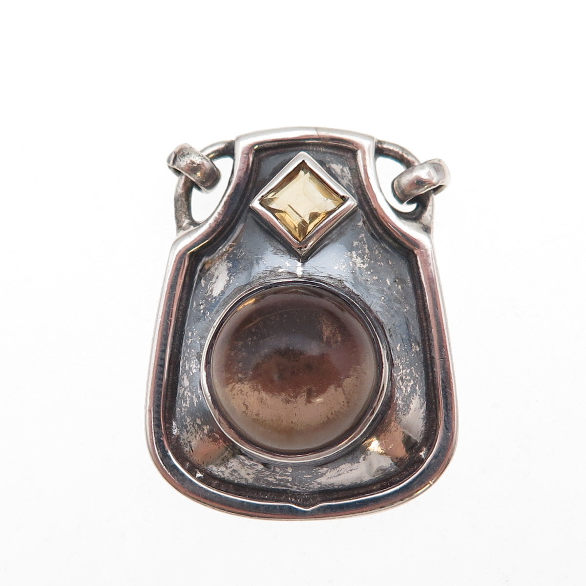 Bocco 925 Sterling Vintage Real Smoky Quartz & Citrine Modernist Slide Pendant