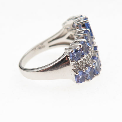 925 Sterling Silver Real Oval-Cut Tanzanite & Round-Cut White Topaz Ring Size 8