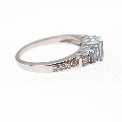 925 Sterling Silver Real Iolite Tanzanite & White Topaz Ring Size 8