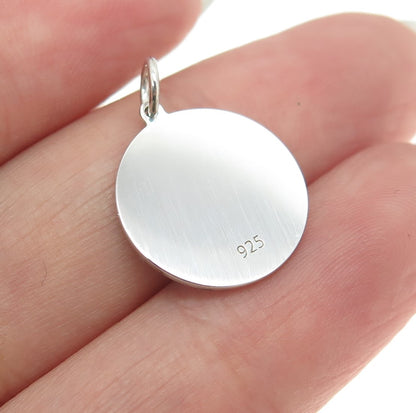 925 Sterling Silver Black Enamel Female Symbol Minimalist Round Tag Pendant