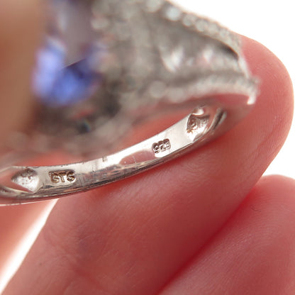 Chuck Clemency 925 Sterling Silver Real Tanzanite & White Topaz Ring Size 8.25