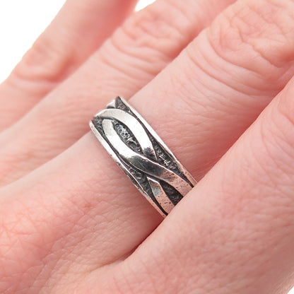 925 Sterling Silver Vintage Woven Oxidized Band Ring Size 9.5