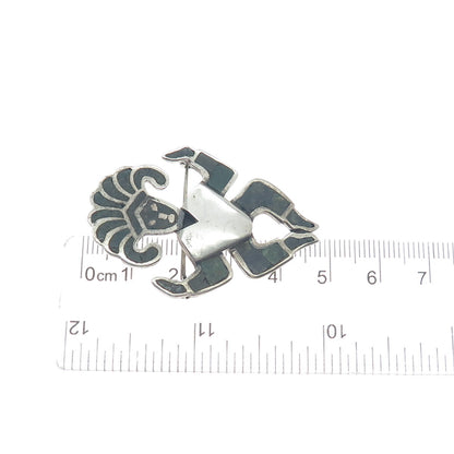 925 Sterling Silver Vintage Mexico Real Chrysocolla Inlay Aztec Warrior Brooch