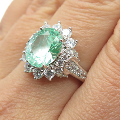 925 Sterling Silver Lab-Created Green Sapphire & C Z Ring Size 8