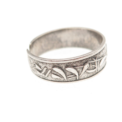 925 Sterling Silver Vintage Japanese Scroll Adjustable Cuff Ring Size 8.75