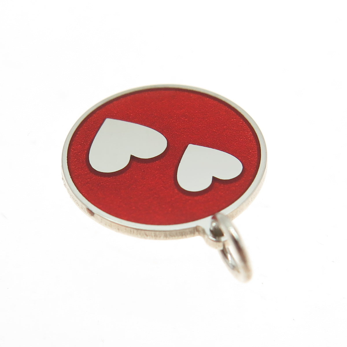 925 Sterling Silver Red Enamel Couple Heart Round Tag Minimalist Charm Pendant