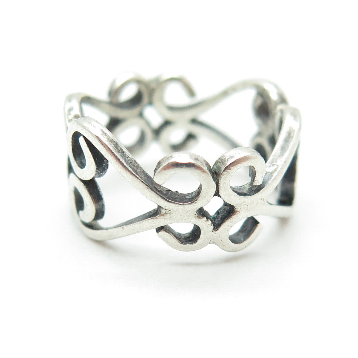 925 Sterling Silver Vintage Swirl Modernist Band Ring Size 4.75