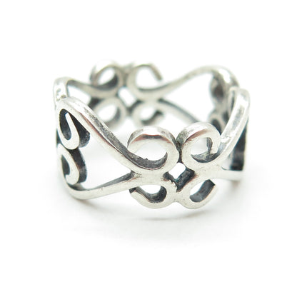 925 Sterling Silver Vintage Swirl Modernist Band Ring Size 4.75