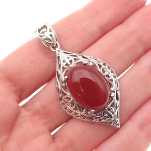 Chapal Zenray 925 Sterling Silver Vintage Real Carnelian Floral Pendant