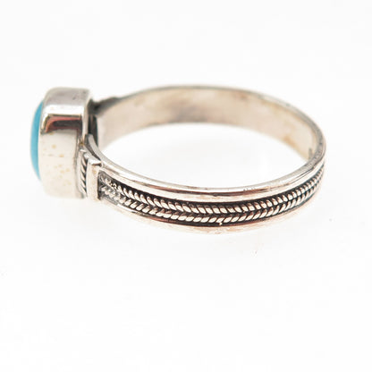 925 Sterling Silver Real Sleeping Beauty Turquoise Oxidized Ring Size 8
