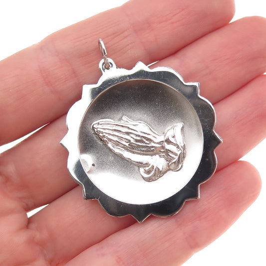 925 Sterling Silver Vintage Praying Hands Religious Charm Pendant
