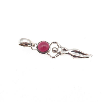925 Sterling Silver Vintage Real Garnet Fertility Moon Goddess Charm Pendant