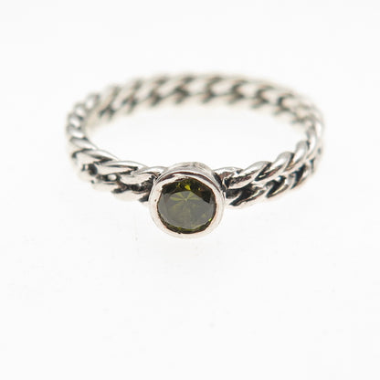 925 Sterling Silver Vintage Real Peridot Oxidized Twisted Ring Size 5.75