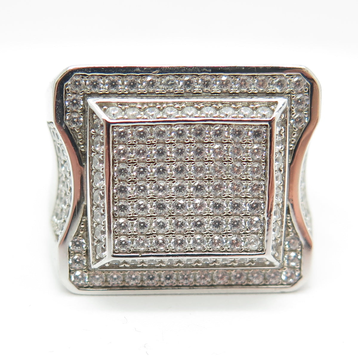 925 Sterling Silver Pave C Z Domed Ring Size 11