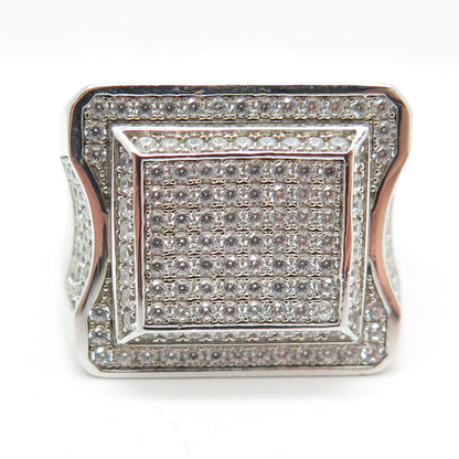 925 Sterling Silver Pave C Z Domed Ring Size 11