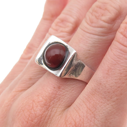925 Sterling Silver Vintage Real Carnelian Modernist Oxidized Ring Size 7