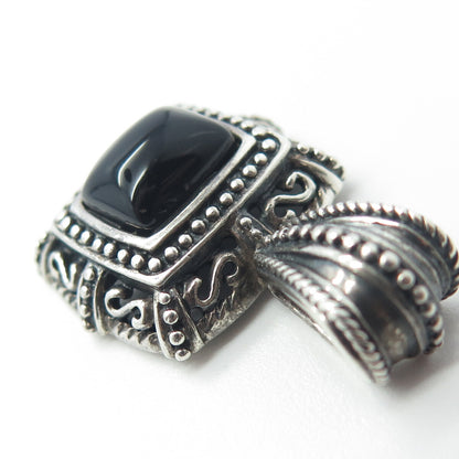 925 Sterling Silver Vintage Black Onyx Gem Ornate Pendant