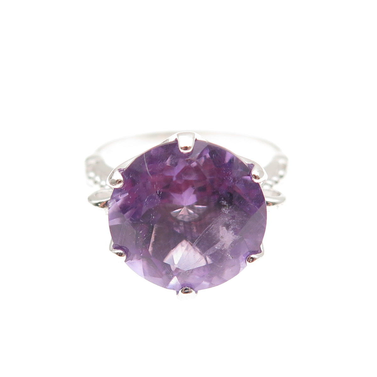 925 Sterling Silver Real Round-Cut Amethyst Ring Size 6.25