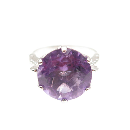 925 Sterling Silver Real Round-Cut Amethyst Ring Size 6.25