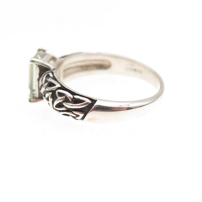 Solvar Sterling Silver Vintage Ireland Real Green Amethyst Trinity Ring Size 8