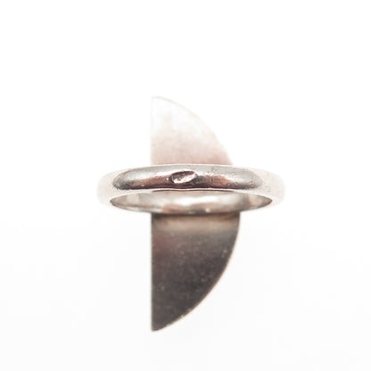 925 Sterling Silver Vintage Real Amber Modernist Crescent Ring Size 7