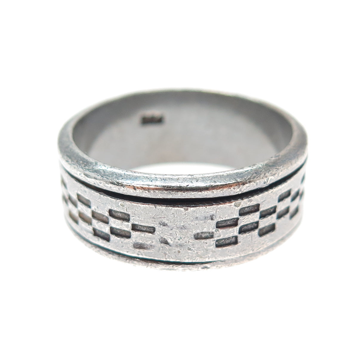 925 Sterling Silver Vintage Chess Oxidized Rotating Band Ring Size 12.5