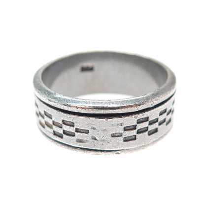 925 Sterling Silver Vintage Chess Oxidized Rotating Band Ring Size 12.5
