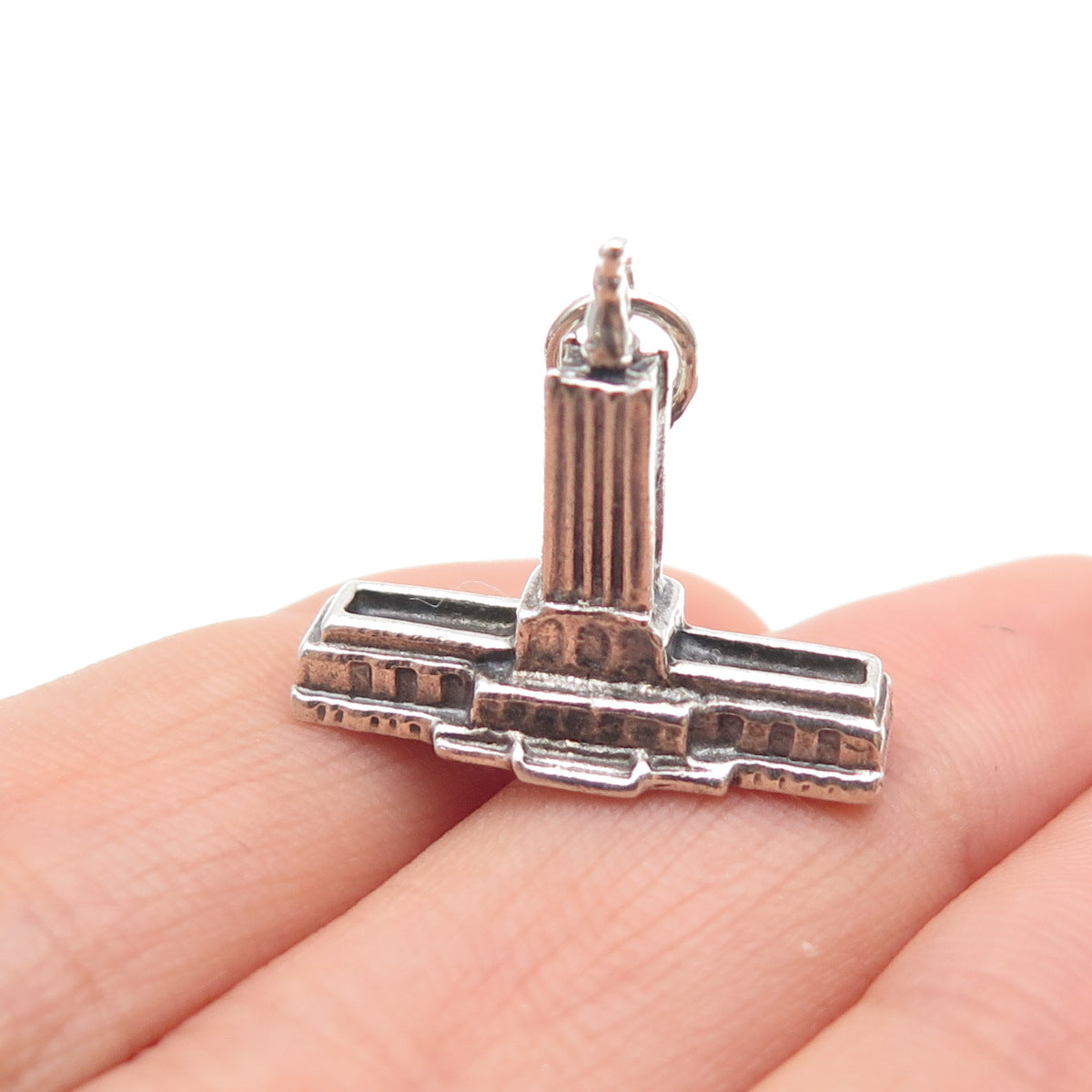 DANECRAFT 925 Sterling Silver Vintage Independence Hall Oxidized Mini 3D Pendant
