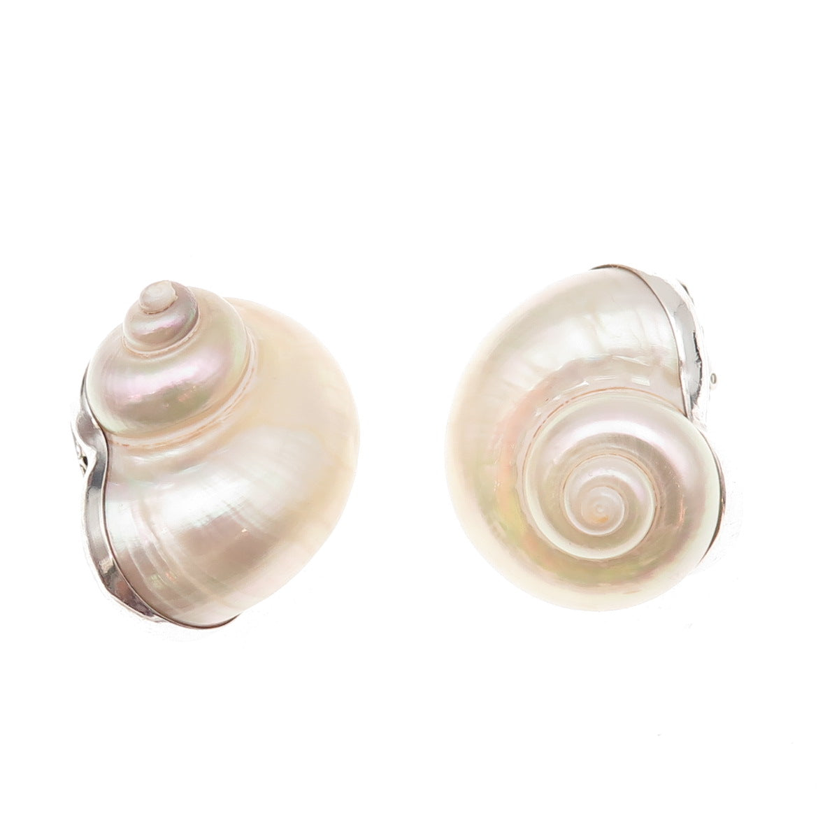 Betsy Fuller 925 Sterling Silver Vintage 1986 Real Seashell Clip On Earrings