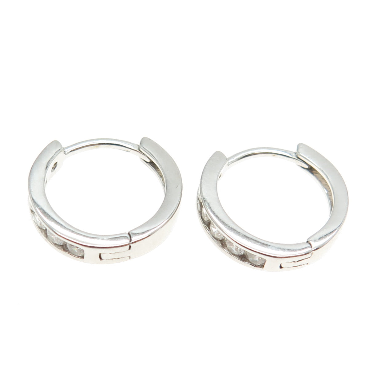 925 Sterling Silver Round-Cut C Z Hoop Earrings