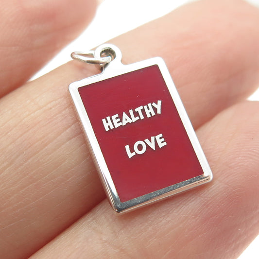 925 Sterling Silver Red Enamel "Healthy Love" Minimalist Charm Pendant