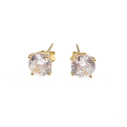 925 Sterling Silver Gold Plated Round-Cut C Z Stud Earrings