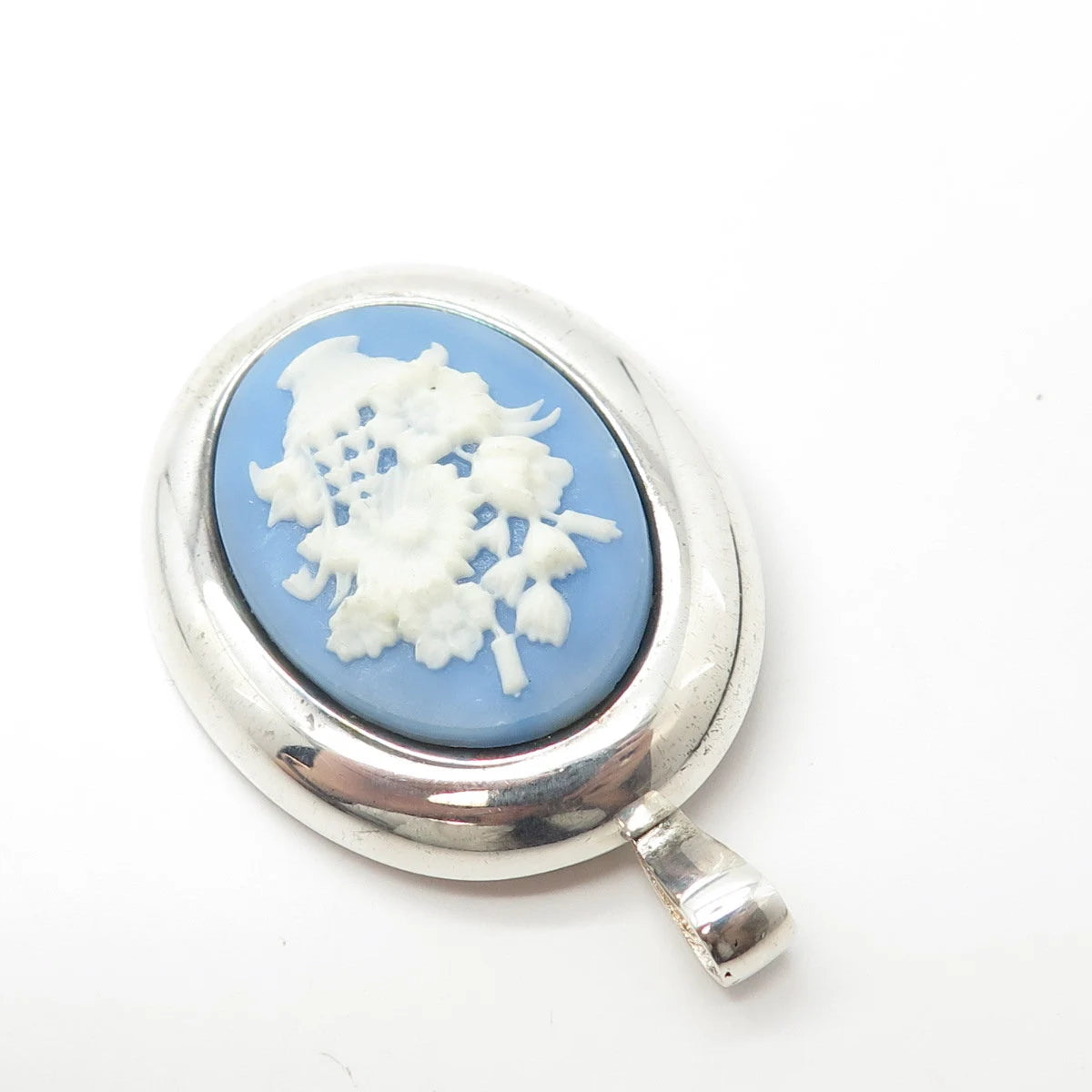 925 Sterling Silver Vintage Italy Milor Ceramic Flower Basket Pendant/Pin Brooch