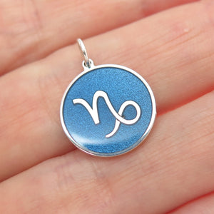 925 Sterling Silver Blue Enamel Capricorn Zodiac Sign Minimalist Charm Pendant