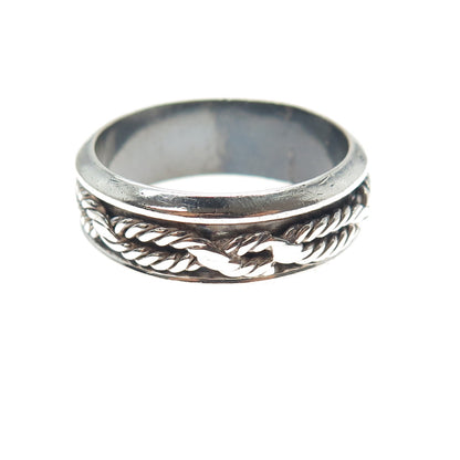 925 Sterling Silver Vintage Mexico Twisted Rope Oxidized Band Ring Size 14