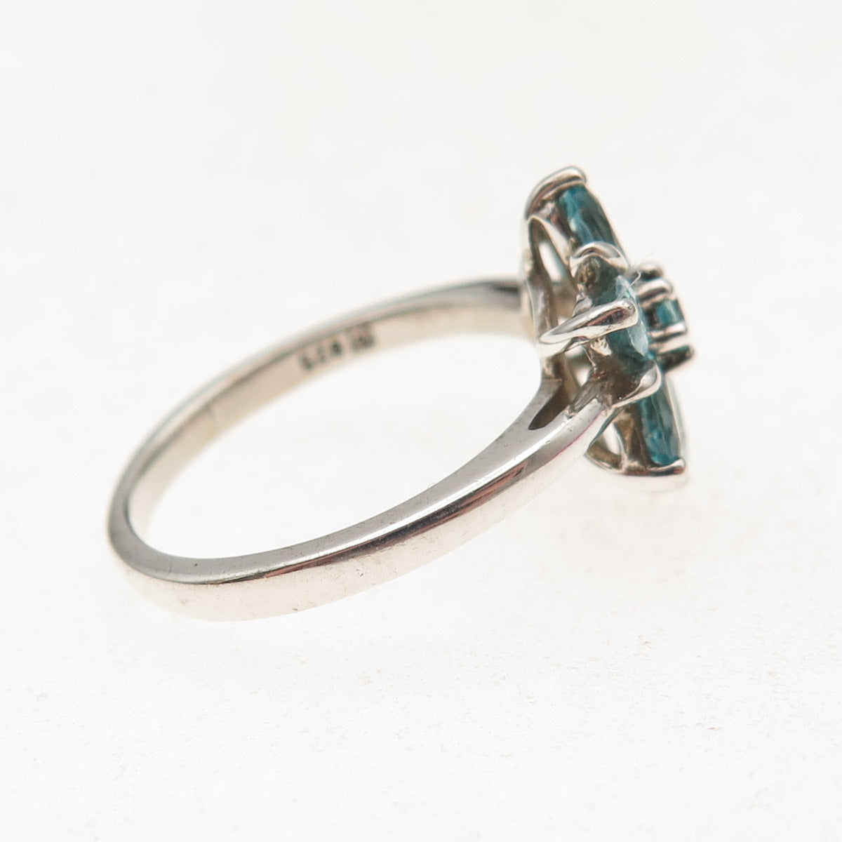 Michelle Albala 925 Sterling Silver Real Apatite Floral Ring Size 7