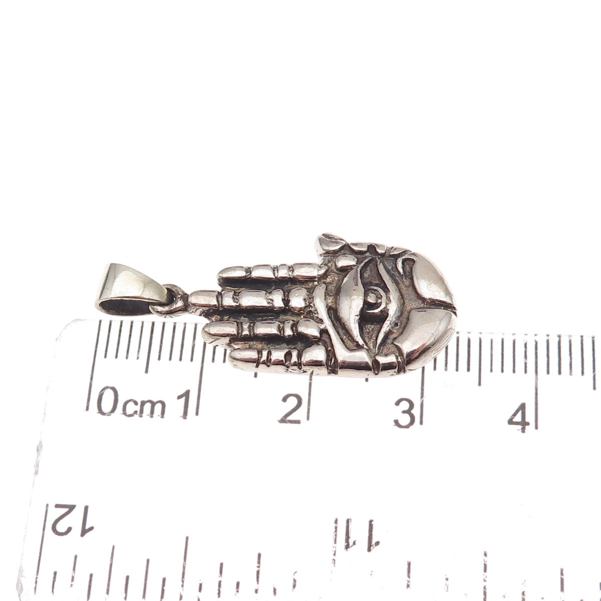 925 Sterling Silver Vintage Hamsa Hand & Evil Eye Oxidized Charm Pendant