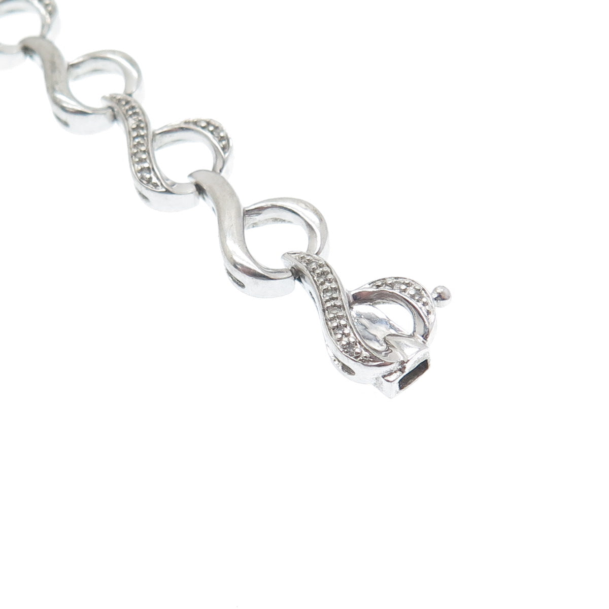 SUN 925 Sterling Silver Real Round-Cut Diamond Heart Link Bracelet 7"