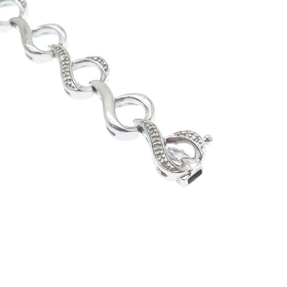 SUN 925 Sterling Silver Real Round-Cut Diamond Heart Link Bracelet 7"