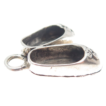 800 Silver Vintage Shoe Slippers Flower Pendant