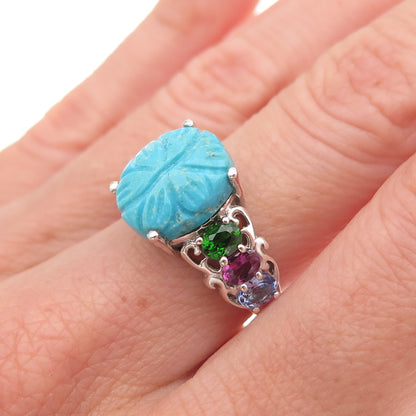 Chuck Clemency 925 Sterling Turquoise Tourmaline Peridot & Tanzanite Ring Size 6