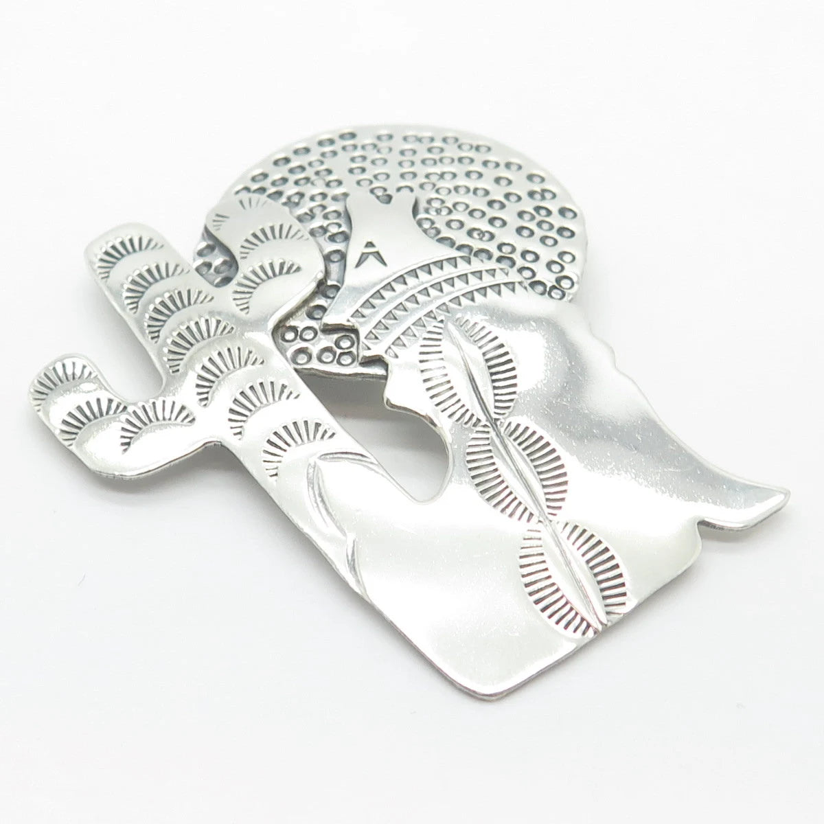 925 Sterling Silver Vintage Coyote & Cactus Pin Brooch