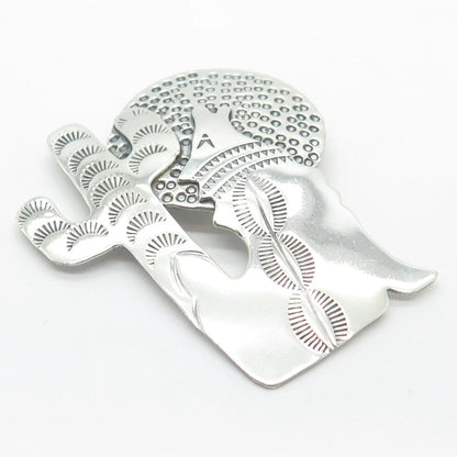 925 Sterling Silver Vintage Coyote & Cactus Pin Brooch