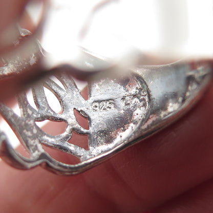 925 Sterling Silver Vintage Modernist Rose Flower Ring Size 7.25