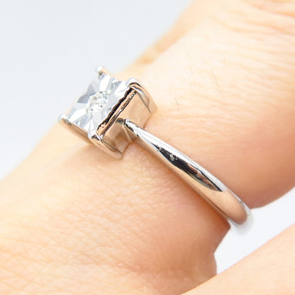 925 Sterling Silver SUN Real White Diamond Ring Size 7