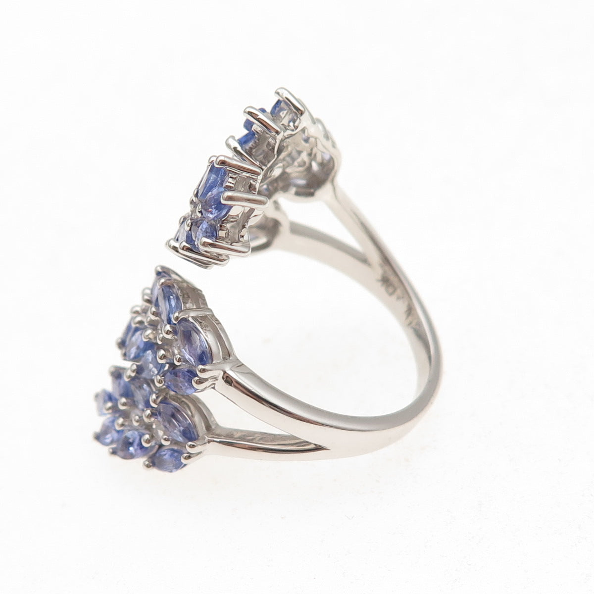 925 Sterling Silver Real Tanzanite & White Topaz Floral Adjustable Ring Size 8