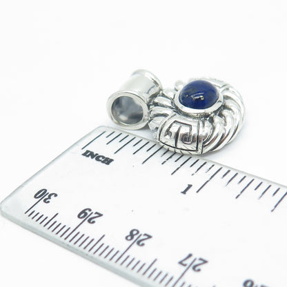 925 Sterling Silver Vintage Real Lapis Lazuli Gemstone Ribbed Slide Pendant