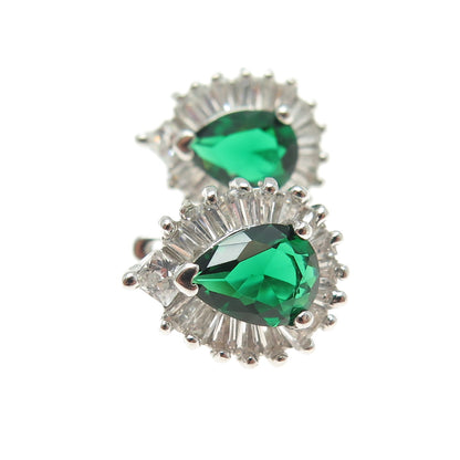 925 Sterling Silver Pear-Cut Nano Emerald & Tapered Baguette-Cut C Z Earrings