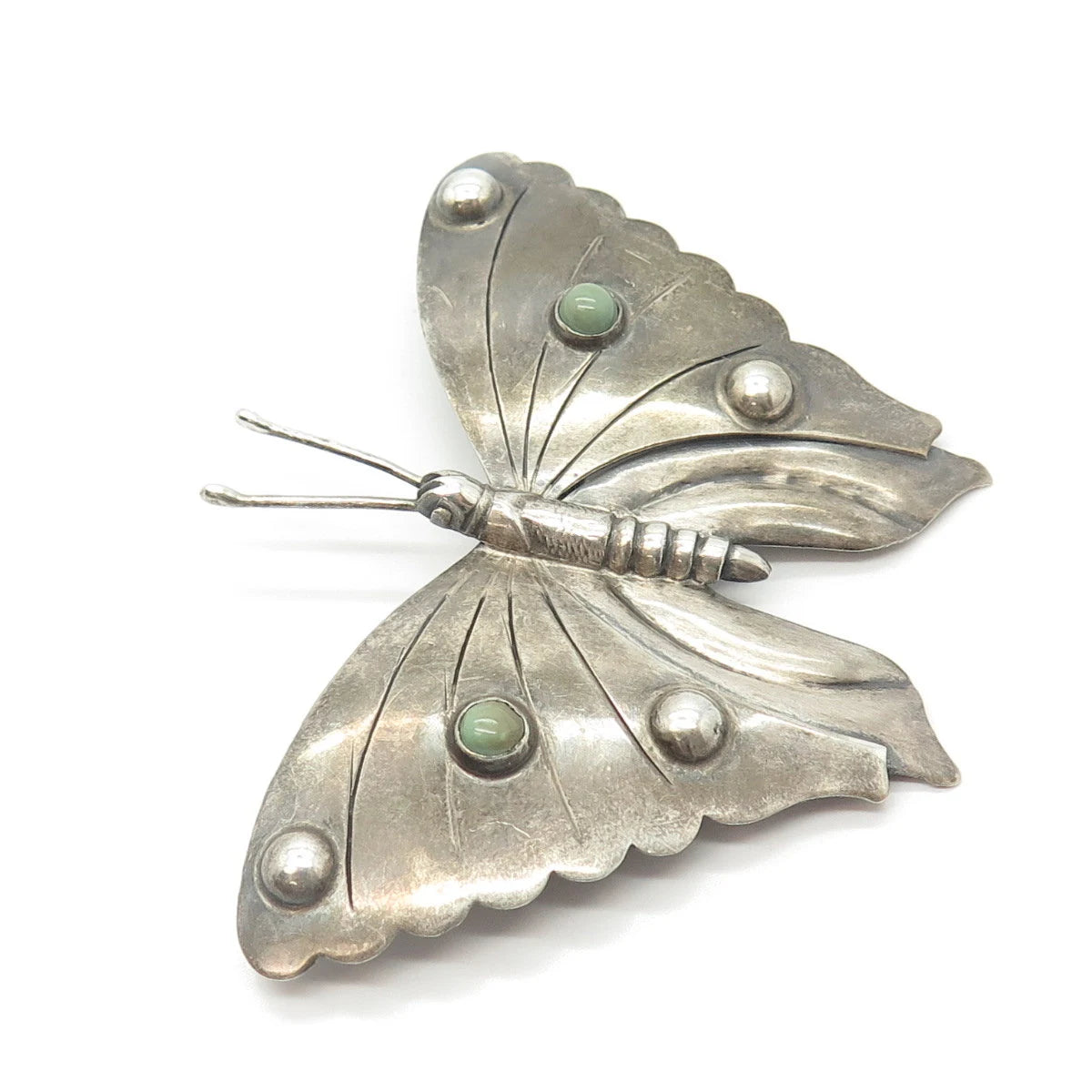 925 Sterling Silver Vintage Mexico Real Turquoise Gem Butterfly Pin Brooch